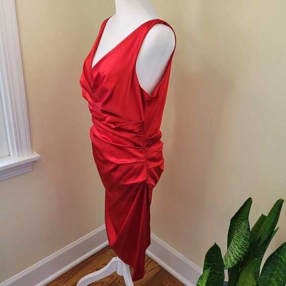 Boston Proper Sleeveless V-Neck Form Fitting Satin Red Dress Womens Siz 12 - Picture 5 of 14